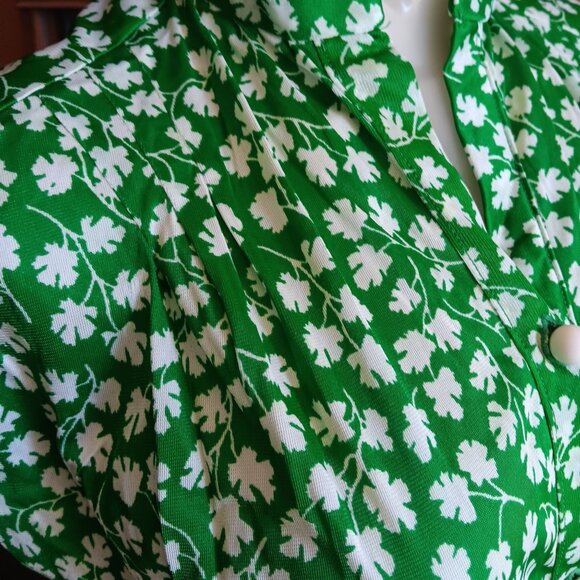 1OF1 12 Vintage 1970s Green Set Dress Skirt Top Shamrock Clover Handmade 1970's - Picture 8 of 9